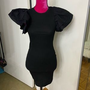 Zara black ribbed ruffle t shirt dress small new